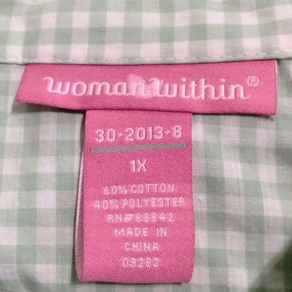 Woman Within Plus Size 1X Light Green White Gingham Button-Up Long Sleeve Shirt - Picture 10 of 10
